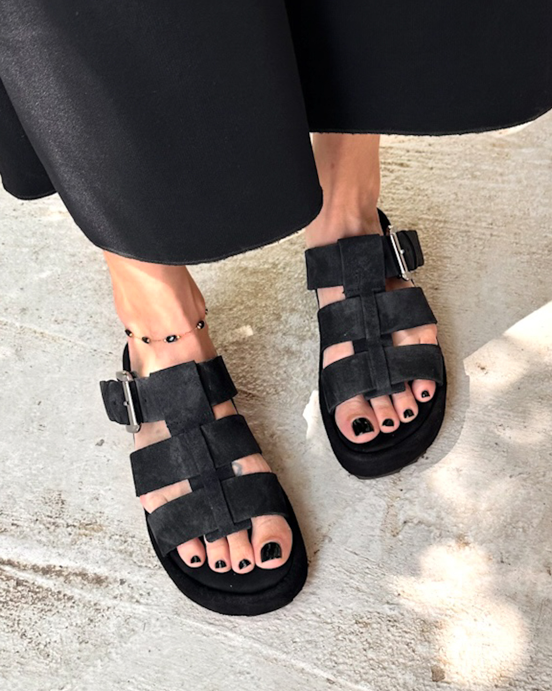 Kimolos – Black Suede Leather Sandals